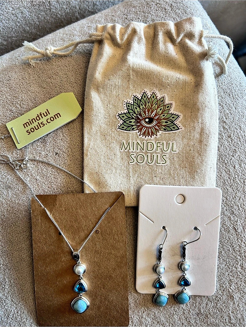 Mindful Souls Silver Larimar Set Larimar Pendant Necklace & Earrings Set